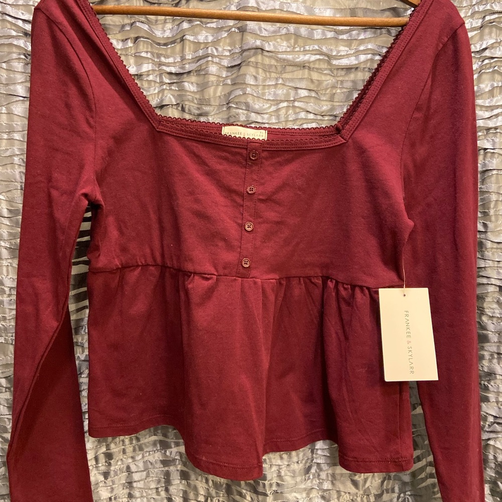 Franker & Skylarr XL Junior Burgundy Long Sleeve Top NWT